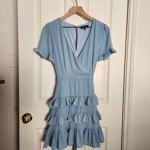 Light Blue Ruffle Wrap Dress